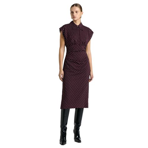 Cue Plum Polka Dot Collared Midi Dress
